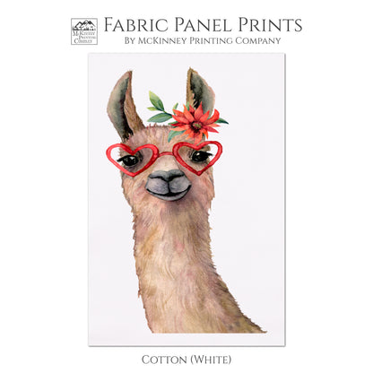 Lama - Llama Fabric, Wall Art, Large Quilt Block, Quilting, Fabric Panel Print, Baby, Animal - Cotton, White