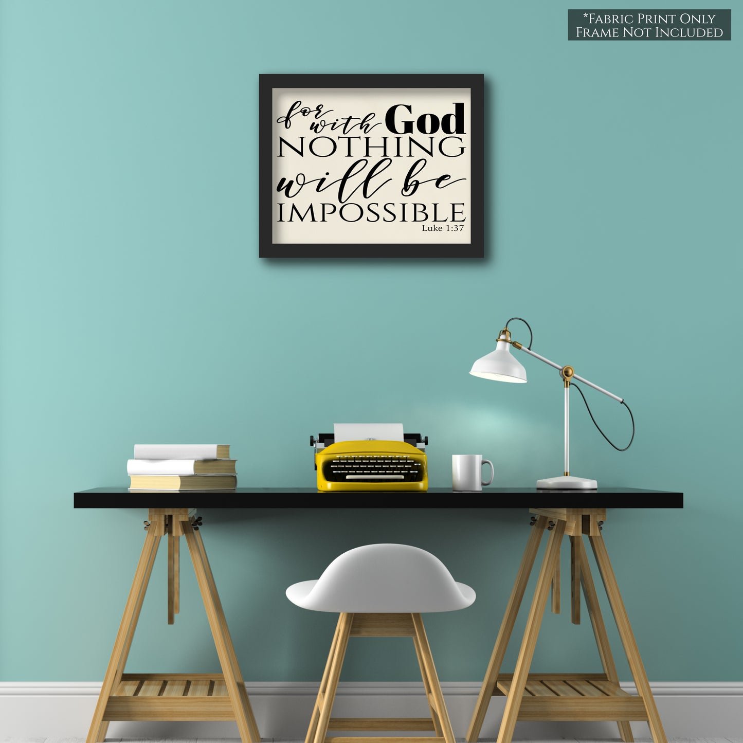 For with God Nothing will be impossible. Luke 1 37, Bible Verse Wall Art, Fabric Panel Print, Quilt Block - Wall Art
