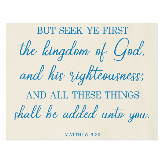 But seek ye first the kingdom of God, and his righteousness; and all these things shall be added unto you.  Matthew 6 33, Scripture Fabric, Quilt Block Print, Fabric Panel