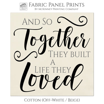 Moving In Together - Cotton Fabric Panel Print, For Engagement & Wedding Quilts, Wall Art, Housewarming - Cotton, Beige