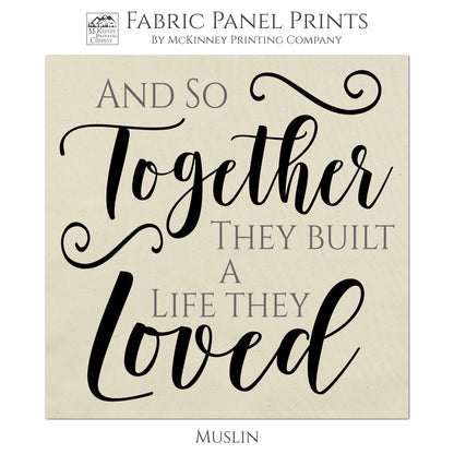 Moving In Together - Cotton Fabric Panel Print, For Engagement & Wedding Quilts, Wall Art, Housewarming - Muslin