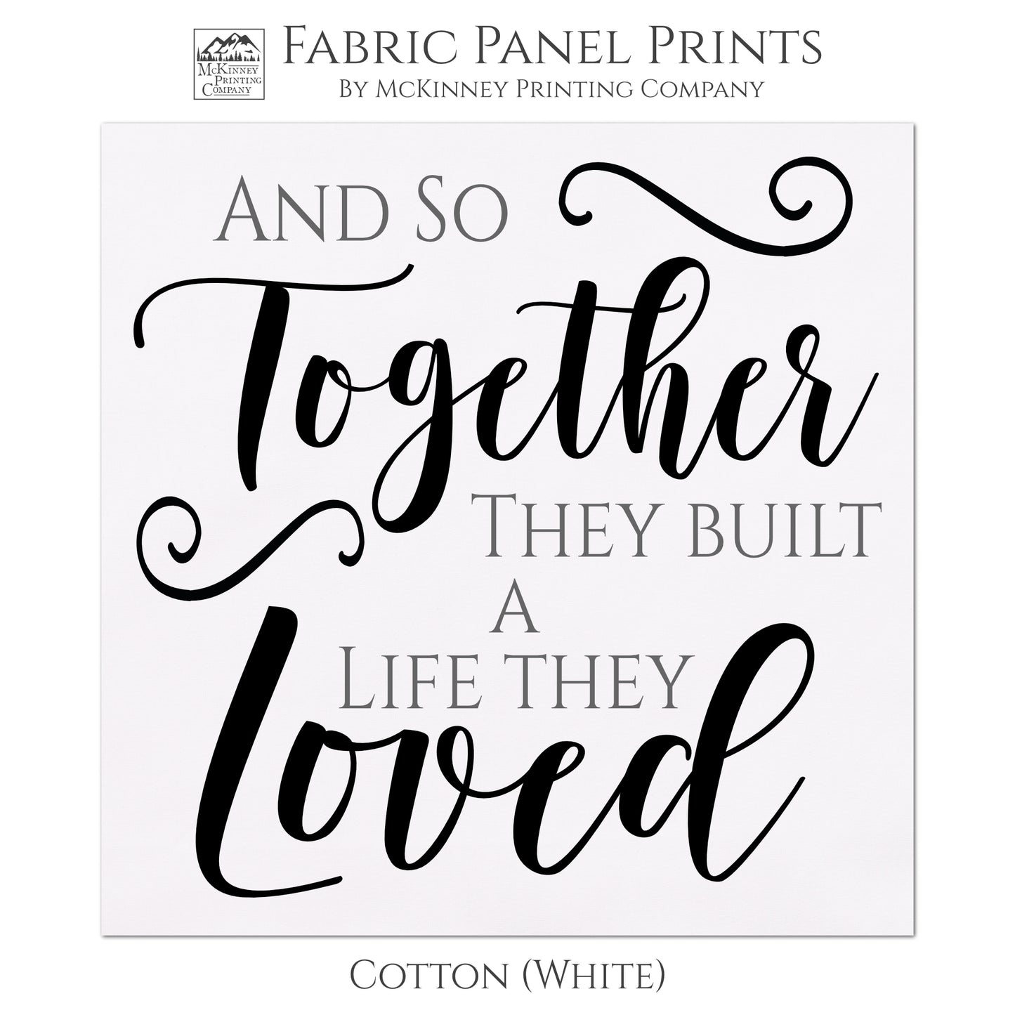 Moving In Together - Cotton Fabric Panel Print, For Engagement & Wedding Quilts, Wall Art, Housewarming - Cotton, White