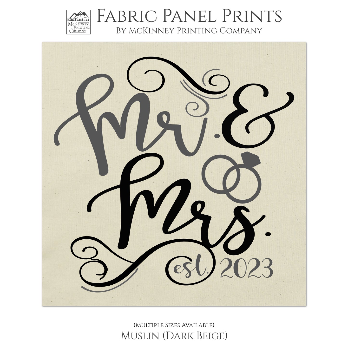 Mr. & Mrs. - Personalized Date, Custom Fabric Panel Print - Wedding, Engagement, Moving In Together, Quilt - Muslin