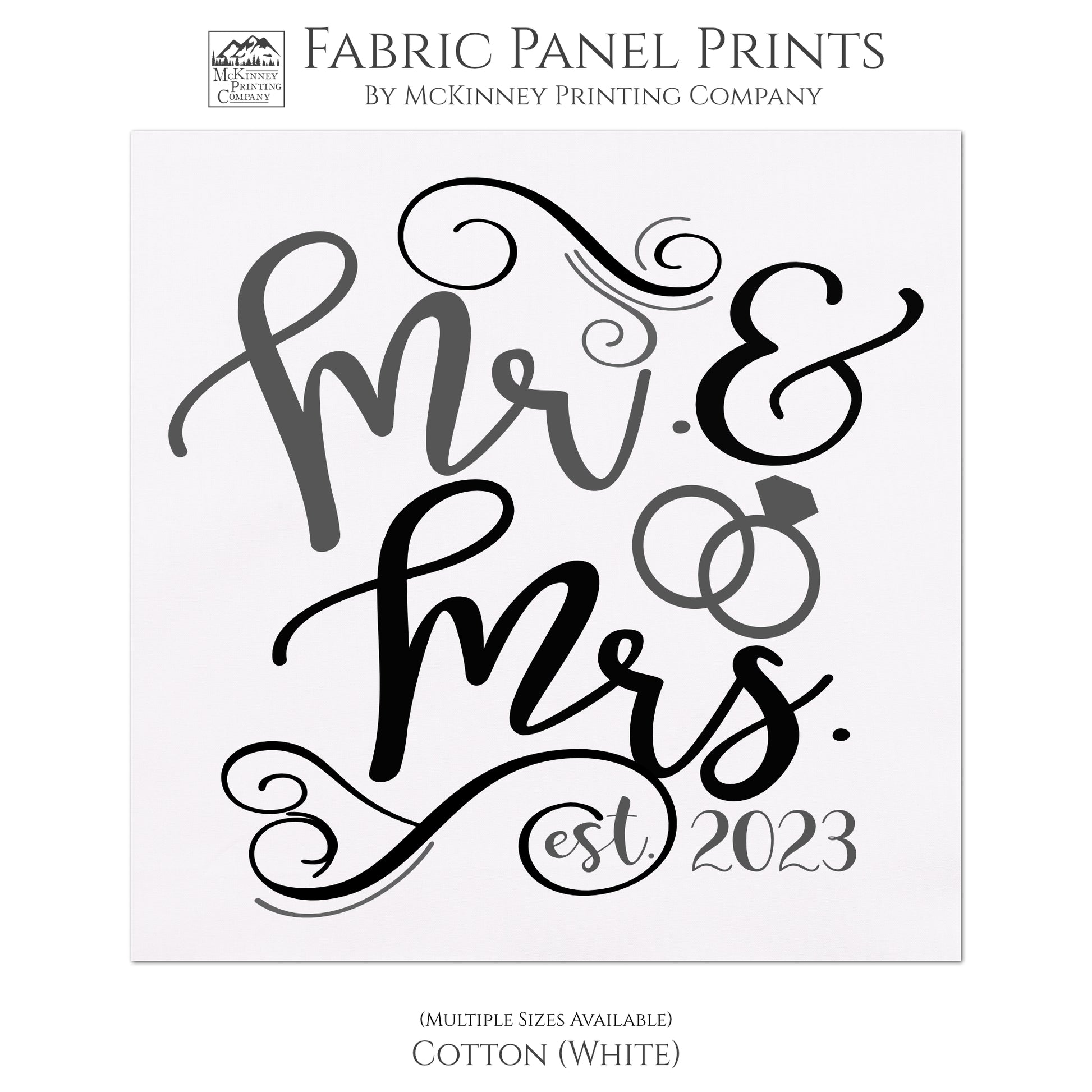 Mr. & Mrs. - Personalized Date, Custom Fabric Panel Print - Wedding, Engagement, Moving In Together, Quilt- Cotton, White