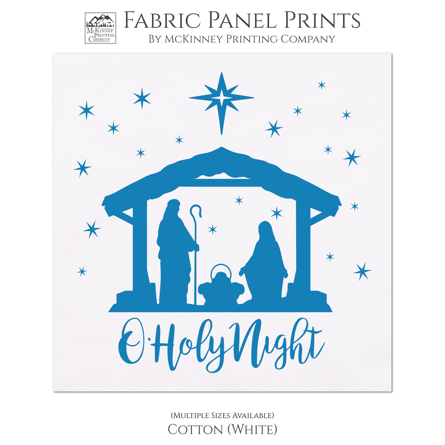 O, Holy Night, Nativity Fabric, Christmas Fabric Panels, Nativity Scene, Silhouette - Cotton, White