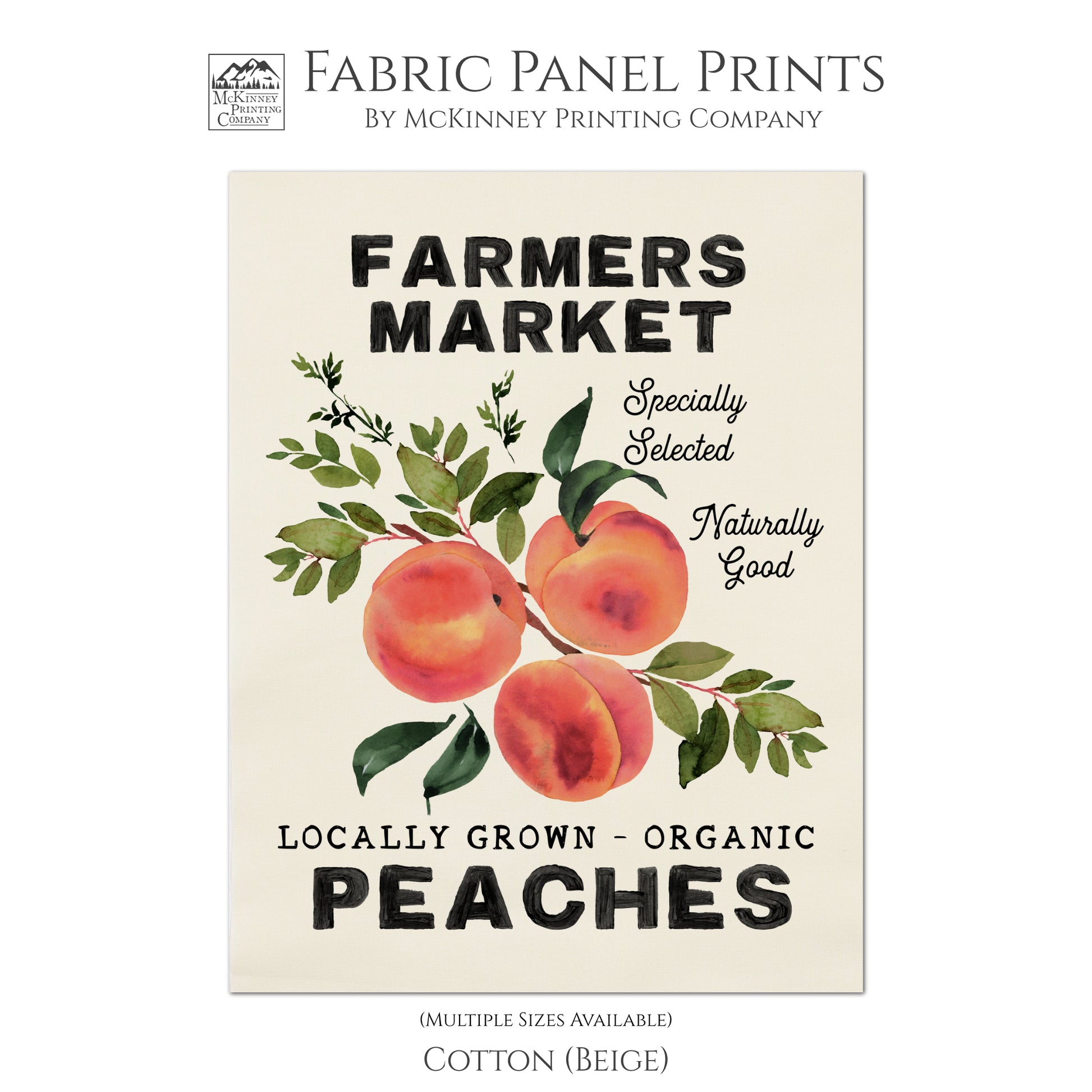 Peaches, Farmers Market, Kitchen Decor, Fabric Panel Print, Wall Art, Quilt Block, Fruit Fabric - Cotton