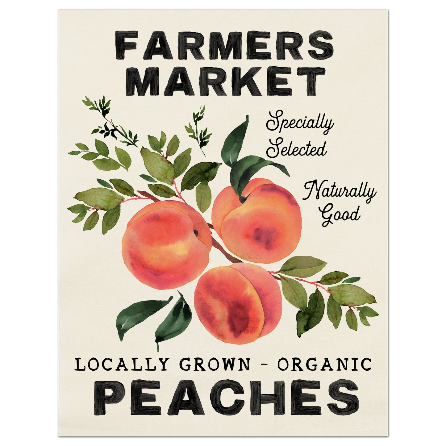 Peaches, Farmers Market, Kitchen Decor, Fabric Panel Print, Wall Art, Quilt Block, Fruit Fabric