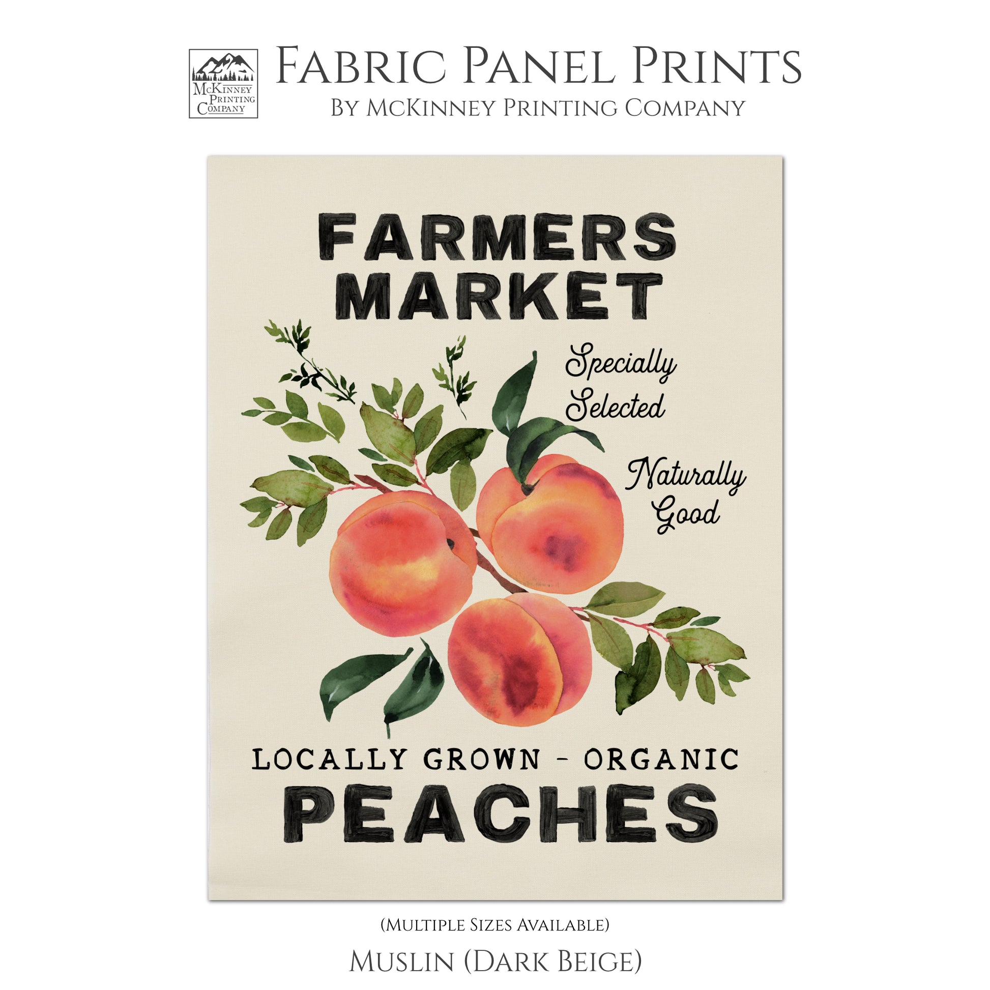 Peaches, Farmers Market, Kitchen Decor, Fabric Panel Print, Wall Art, Quilt Block, Fruit Fabric - Muslin