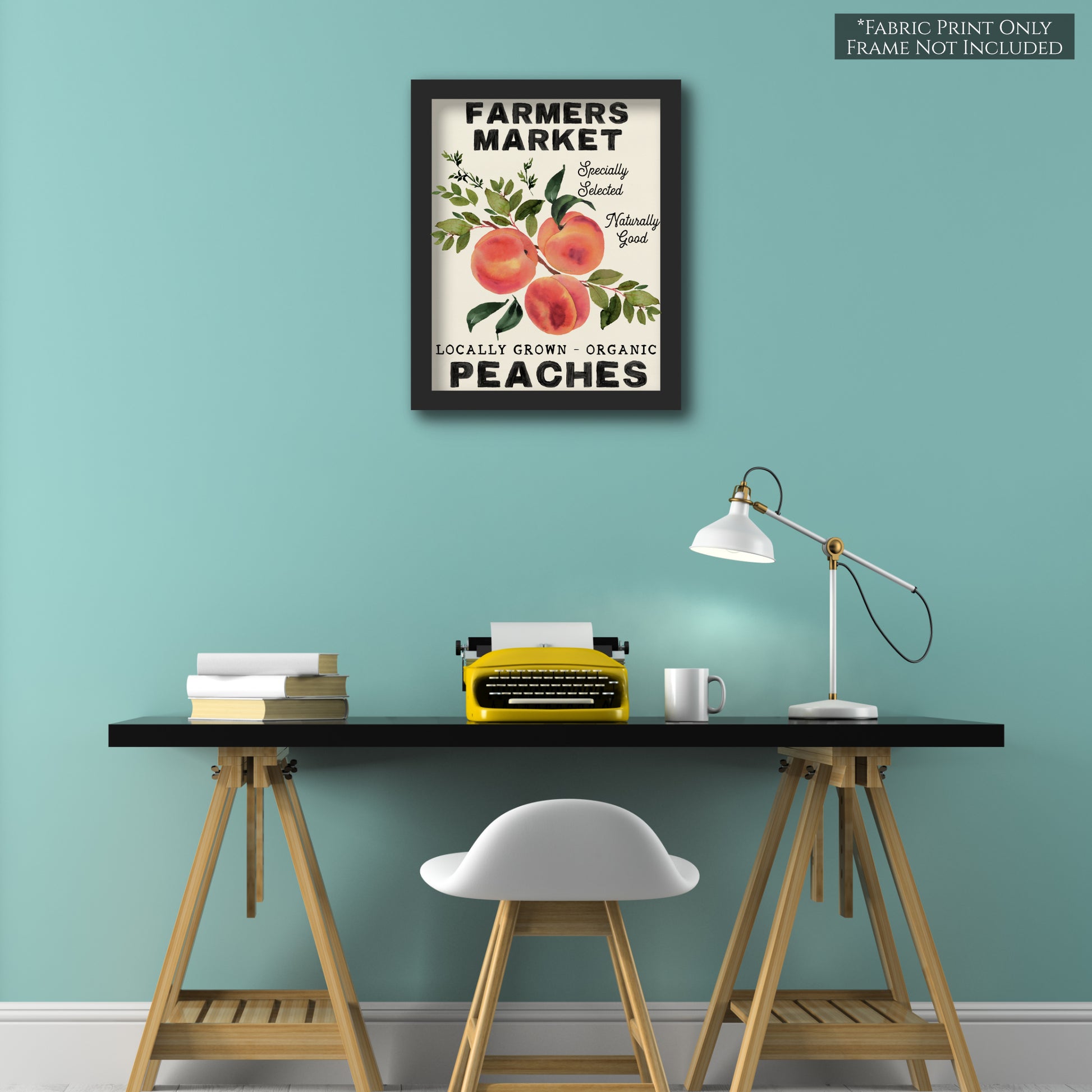 Peaches, Farmers Market, Kitchen Decor, Fabric Panel Print, Wall Art, Quilt Block, Fruit Fabric - Wall Art
