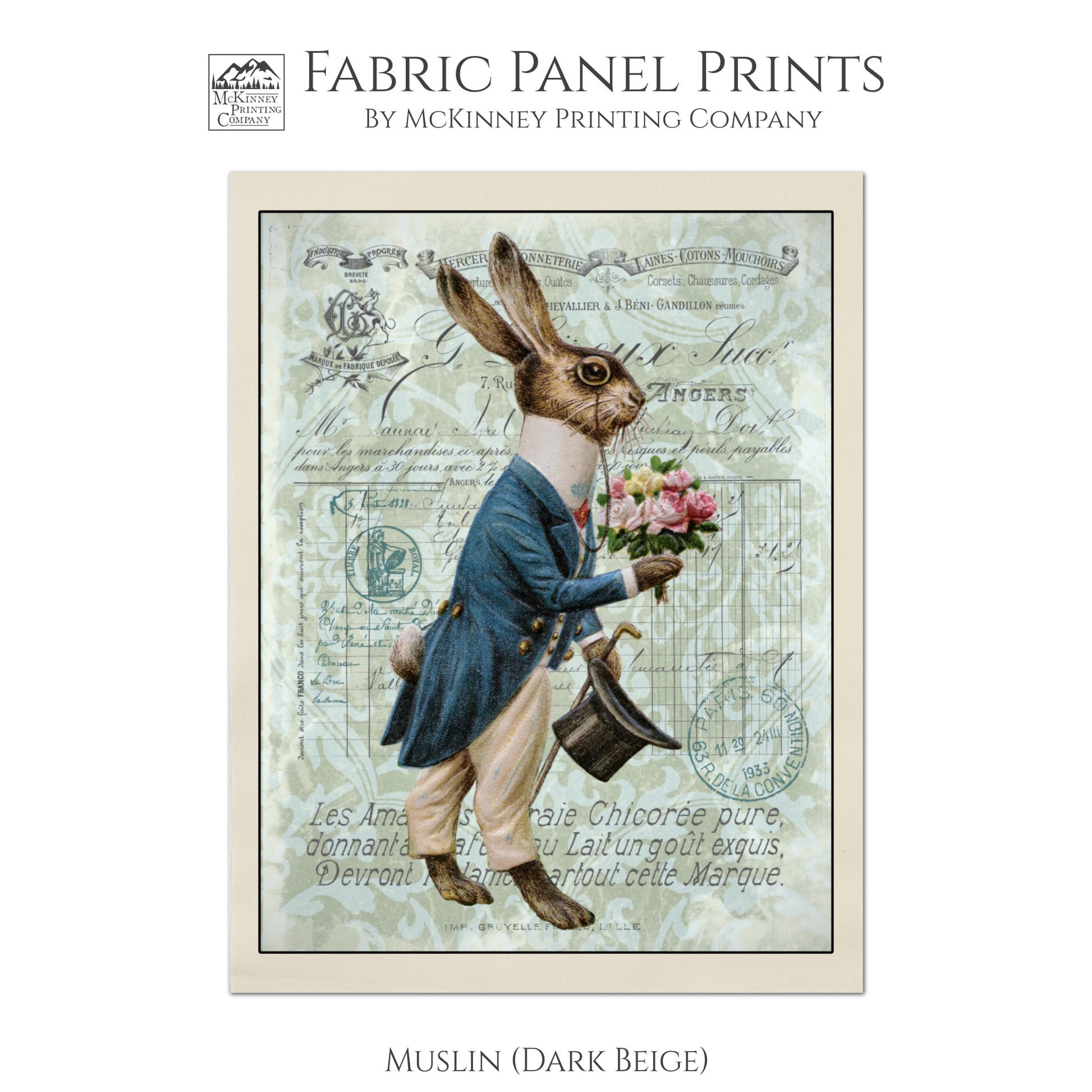 Peter Rabbit Fabric - Bunny, Nursery Décor, Quilt Block Panel, French Shabby Chic - Muslin