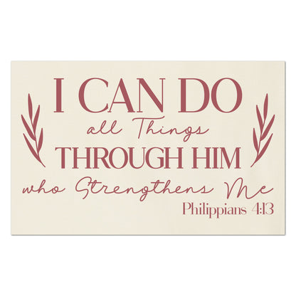 I can do all things through Him who strengthens me.  Philippians 4 13 - Fabric Panel Print, Scripture Fabric, Religious Fabric, Quilt Block
