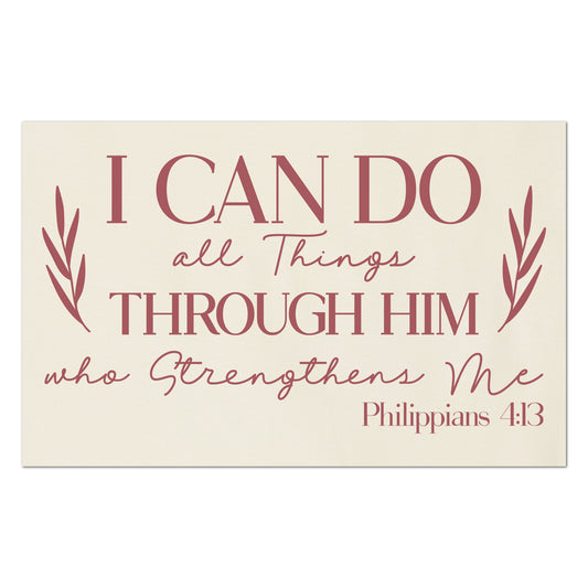 I can do all things through Him who strengthens me.  Philippians 4 13 - Fabric Panel Print, Scripture Fabric, Religious Fabric, Quilt Block