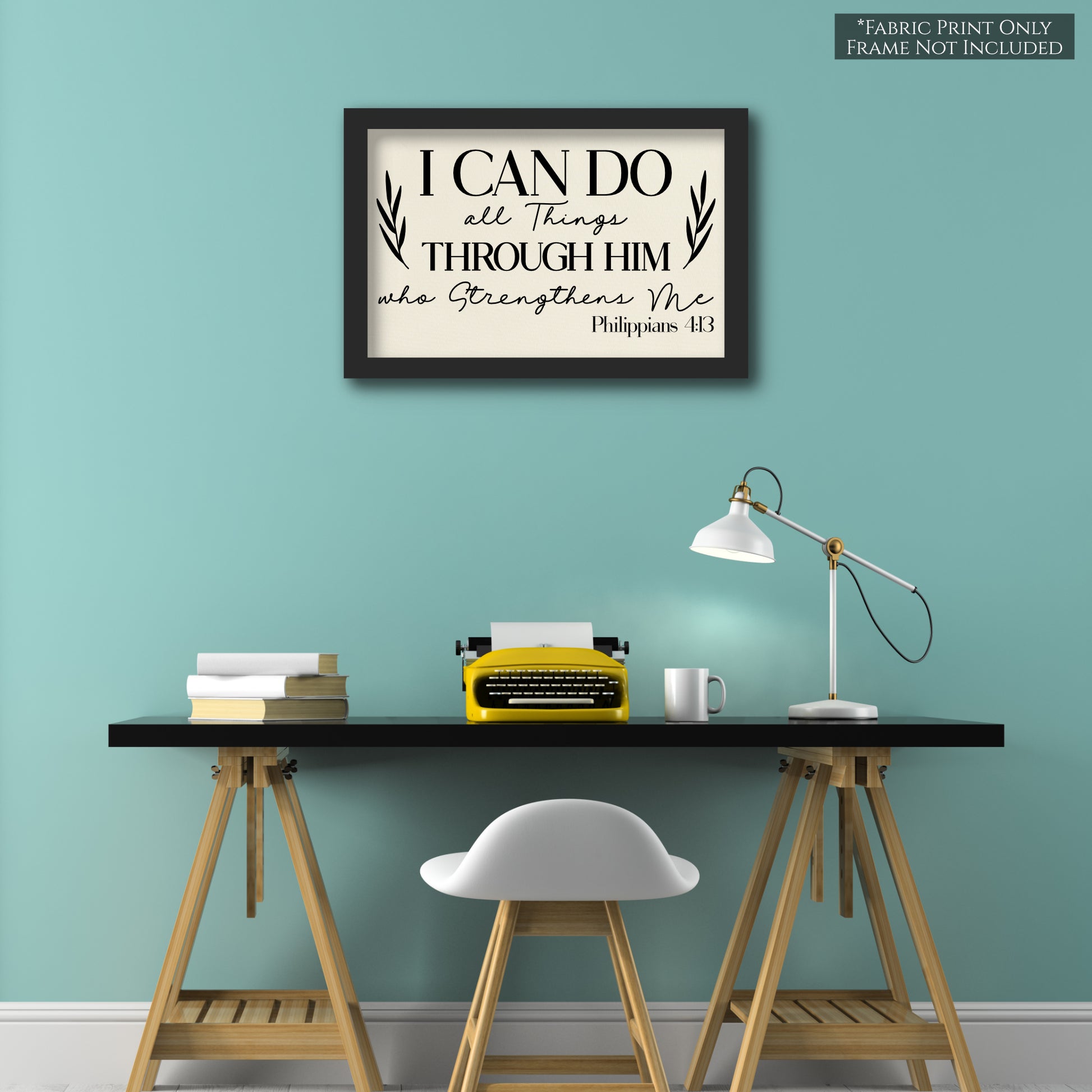 I can do all things through Him who strengthens me. Philippians 4 13 - Fabric Panel Print, Scripture Fabric, Religious Fabric, Quilt Block - Wall Art