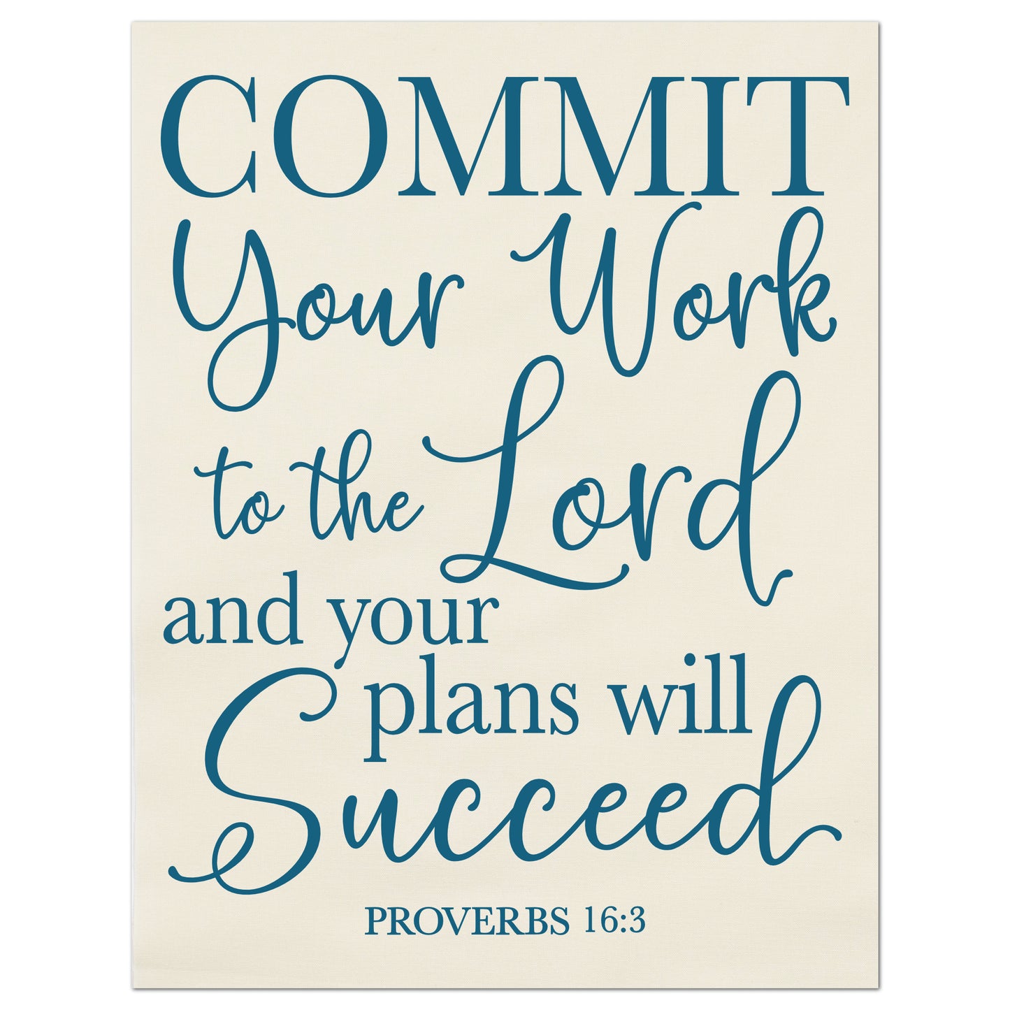 Commit you work to the Lord and you plans will succeed. - Proverbs 16:3, Fabric Panel Print, Quilt Block, Scripture Fabric