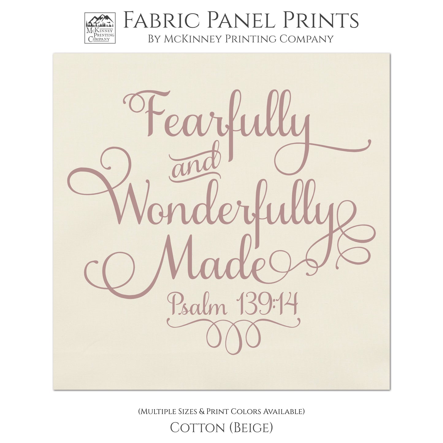 I am fearfully and wonderfully made - Psalm 139:14, Fabric Panel Print, Quilt Block, Scripture Fabric, Girl Gift - Cotton