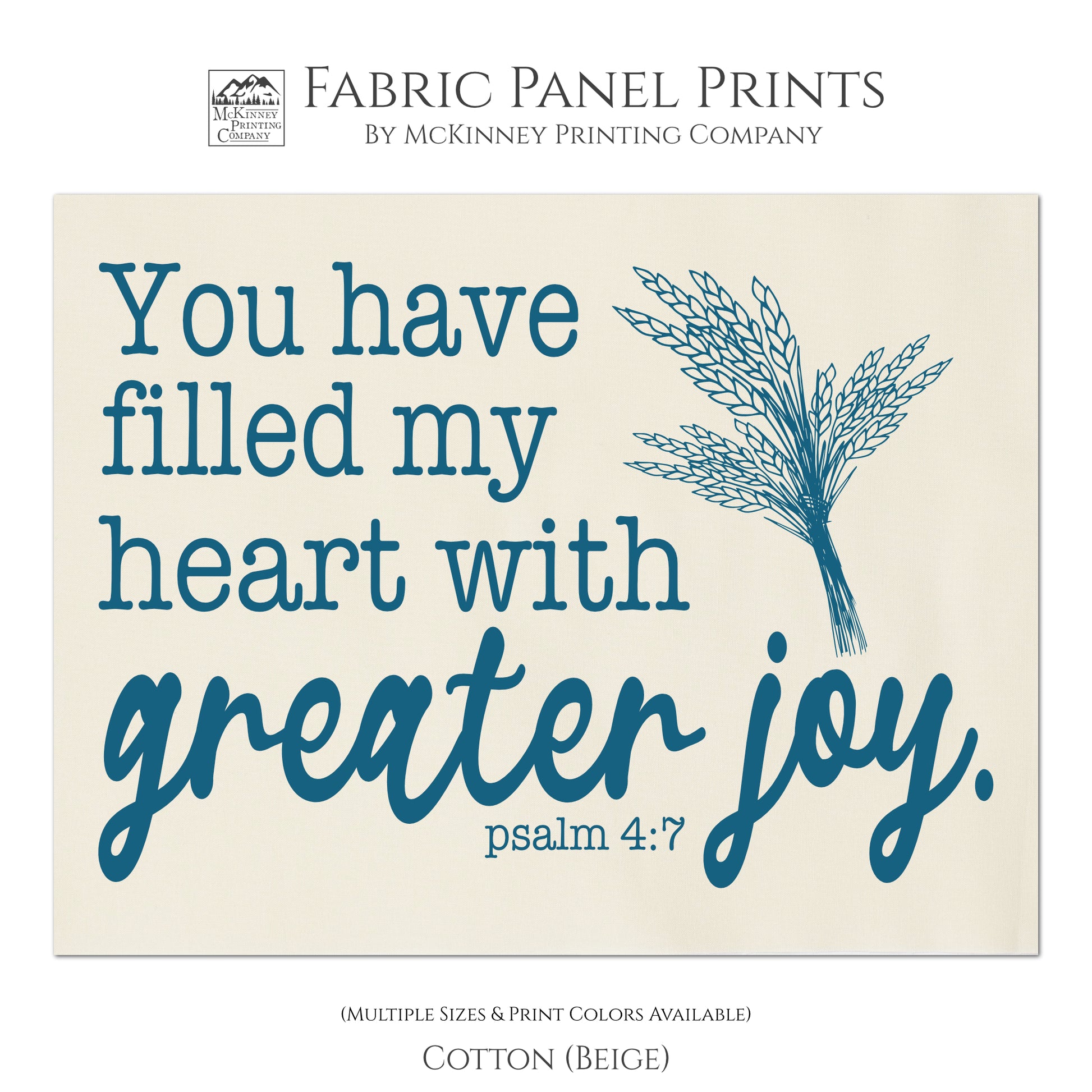 You have filled my heart with greater joy - Psalm 4 7, Scripture Fabric, Religious Fabric, Quilt Block, Wall Hanging, Fabric Panel Print - Cotton