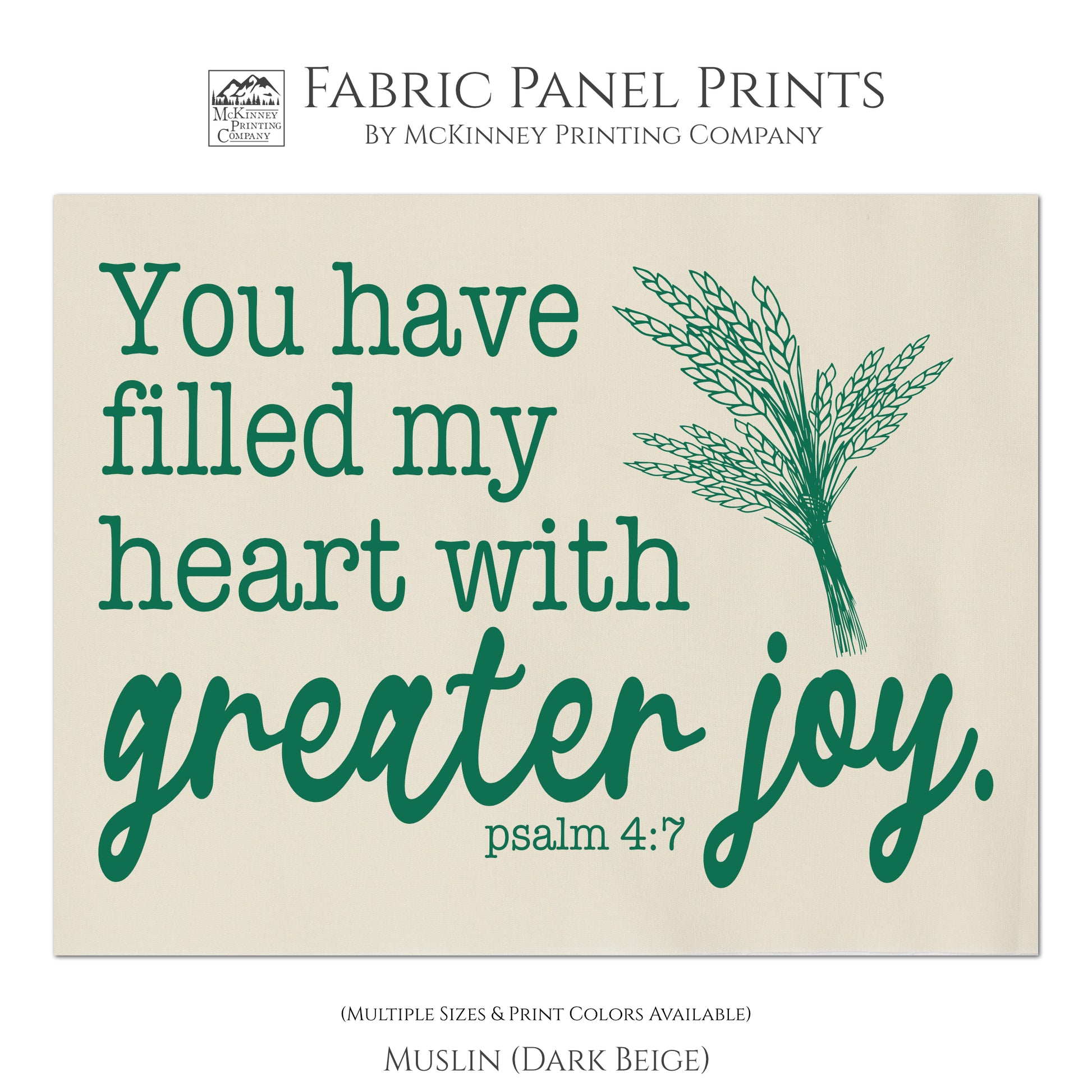 You have filled my heart with greater joy - Psalm 4 7, Scripture Fabric, Religious Fabric, Quilt Block, Wall Hanging, Fabric Panel Print, Muslin