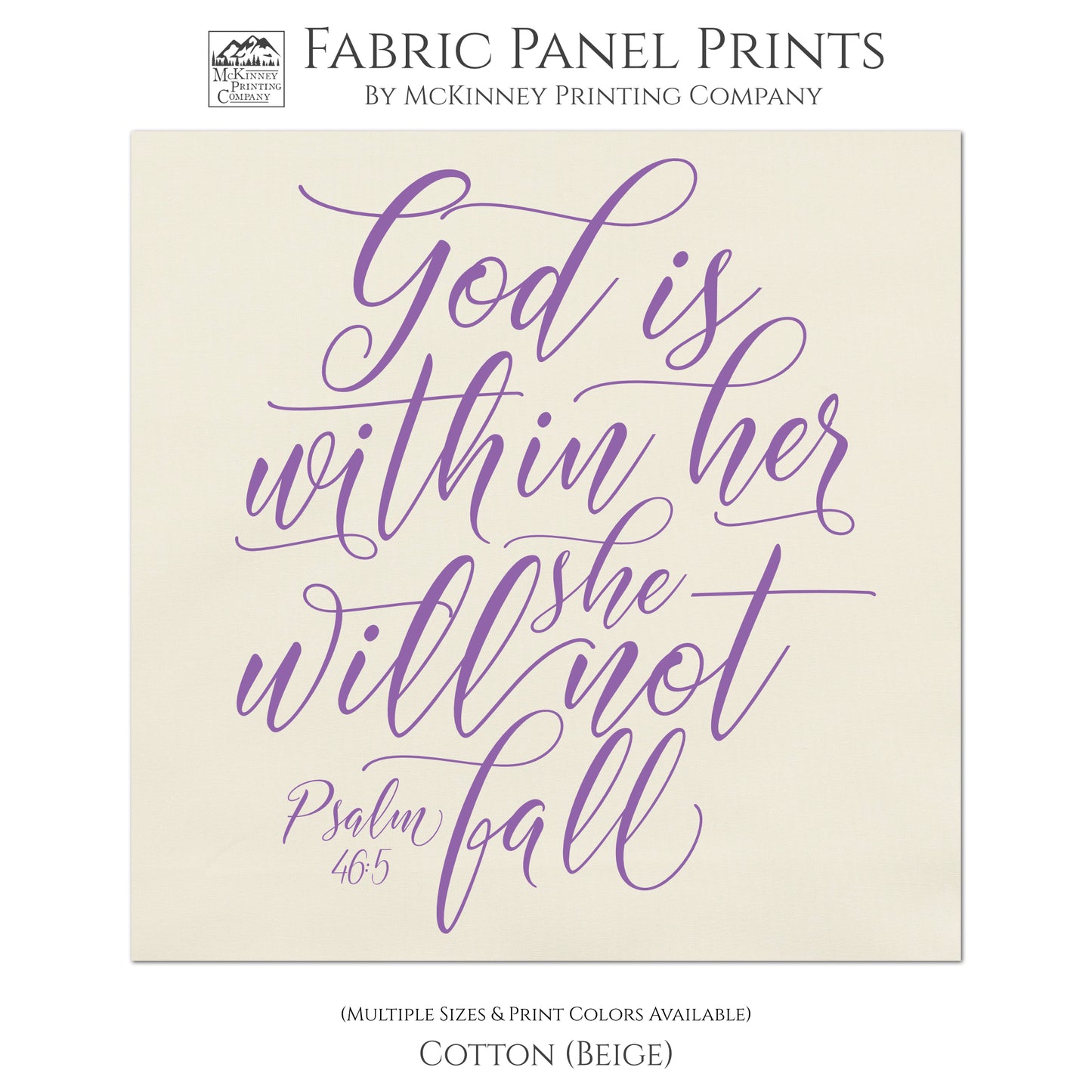 God is within her she will not fall - Psalm 46 5 - Fabric Panel Print, Scripture Fabric, Bible Verse Wall Art - Cotton