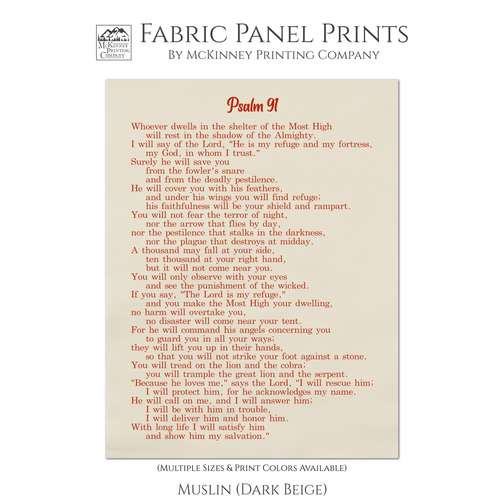 Whoever dwells in the shelter of the Most High will rest in the shadow of the Almighty - Psalm 91, Fabric Panel Print, Quilt Block, Scripture Fabric - Muslin