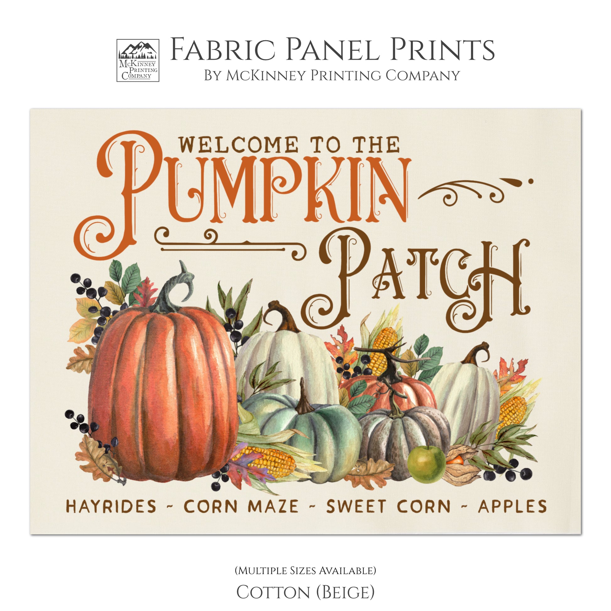Pumpkin Fabric - Watercolor, Autumn Décor, Cotton, Muslin, Fall, Quilt Block, Panel