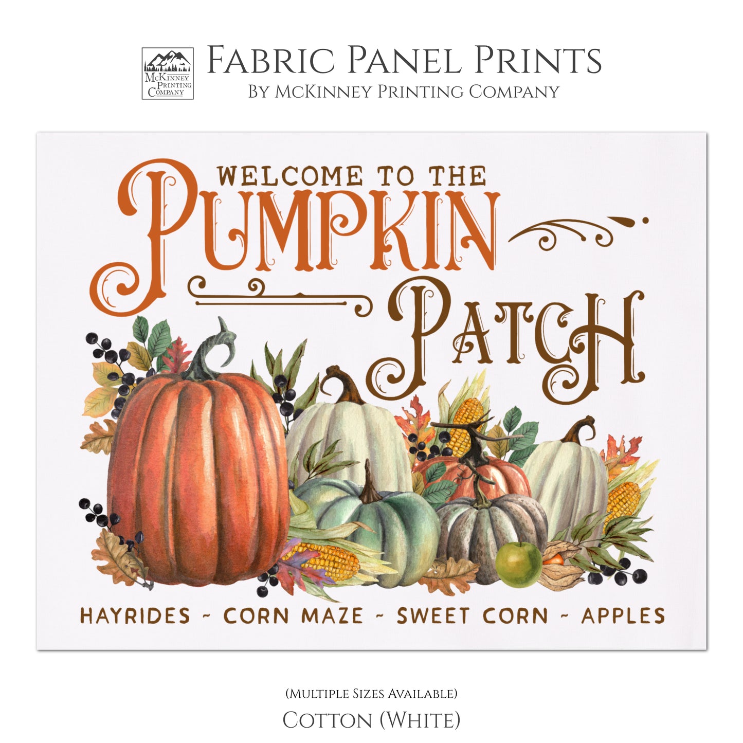 Pumpkin Fabric - Watercolor, Autumn Décor, Cotton, Muslin, Fall, Quilt Block, Panel