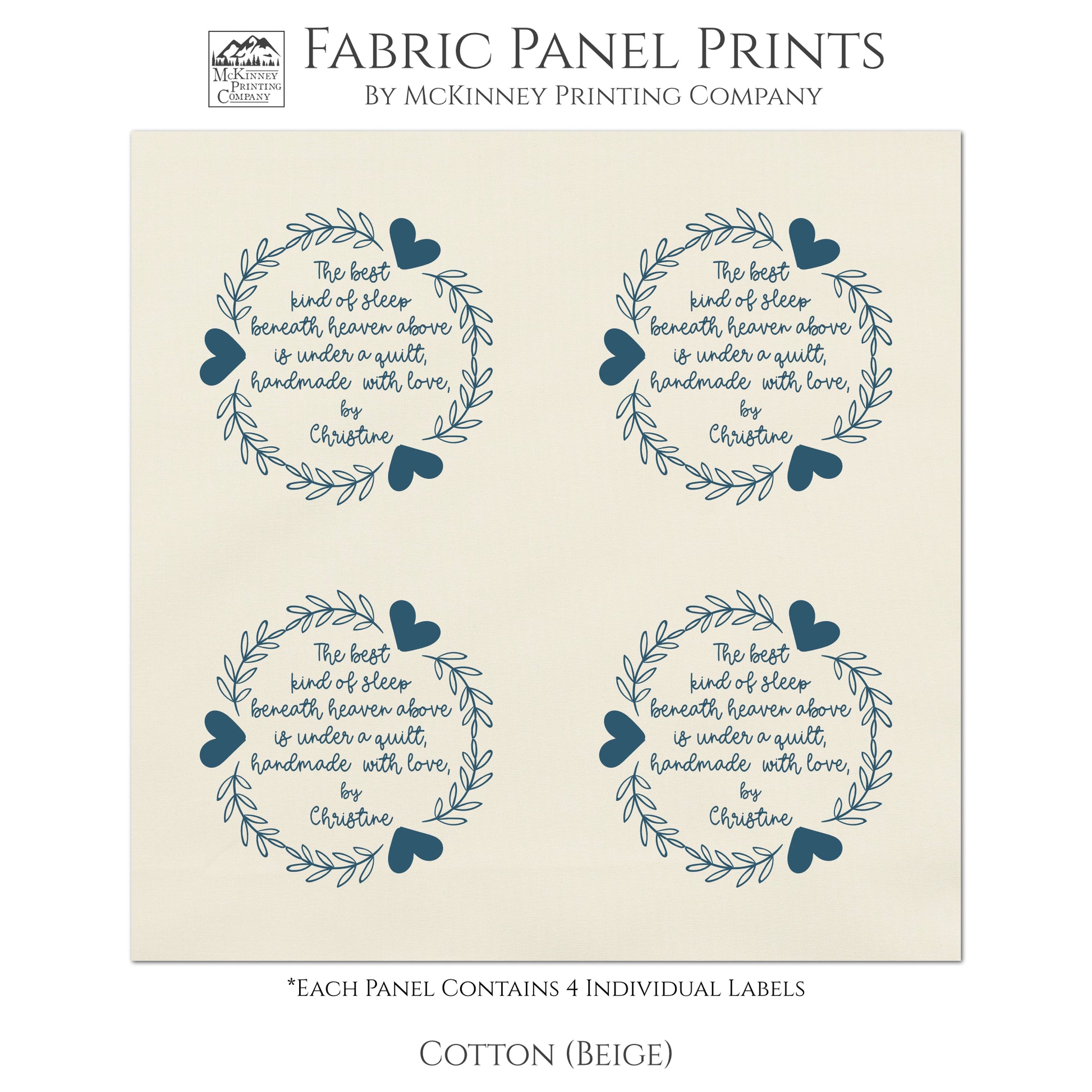 Quilt Labels - The Best kind of sleep beneath heaven above is under a quilt, handmade with love - Personalized, Fabric Tags - Cotton