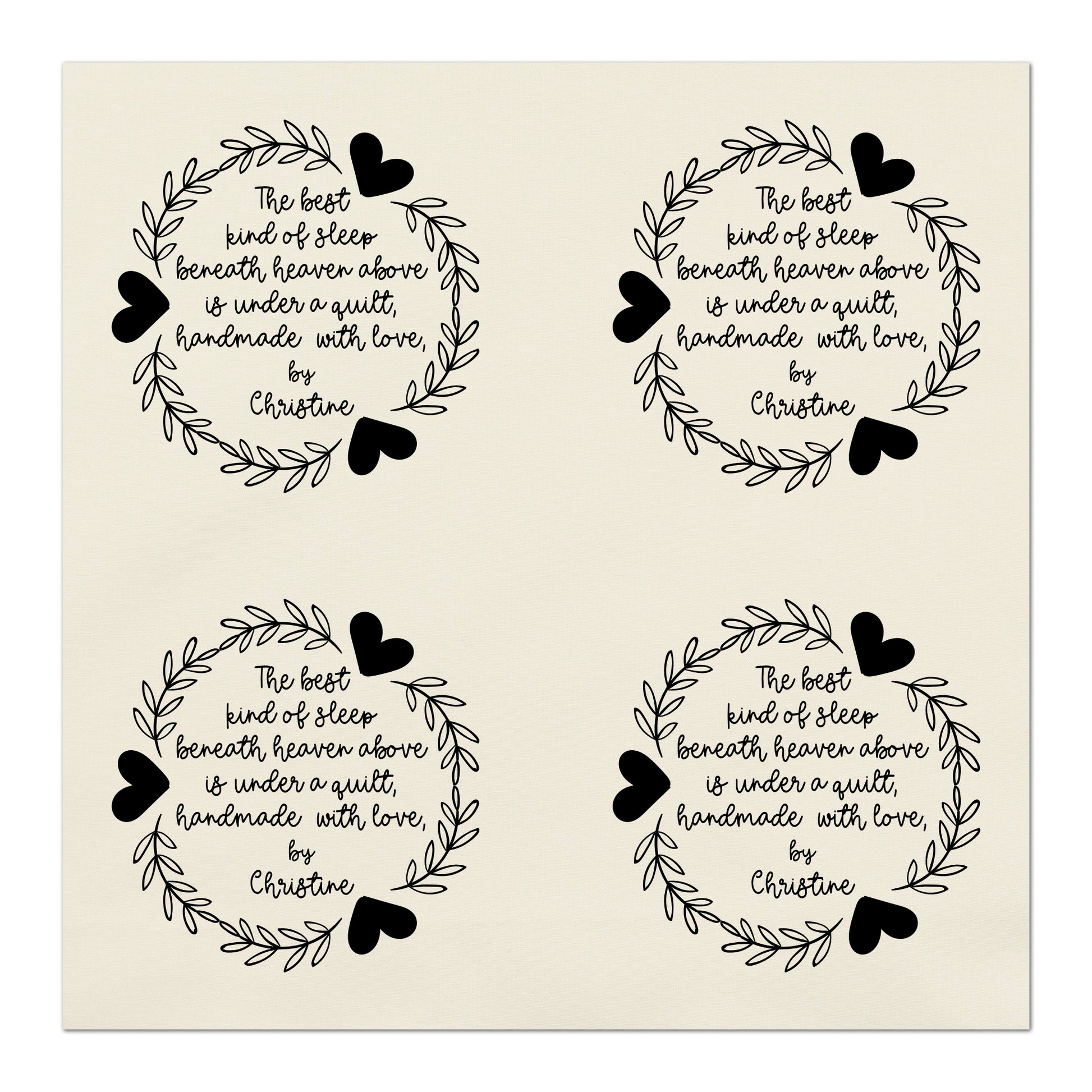 Quilt Labels - The Best kind of sleep beneath heaven above is under a quilt, handmade with love - Personalized, Fabric Tags
