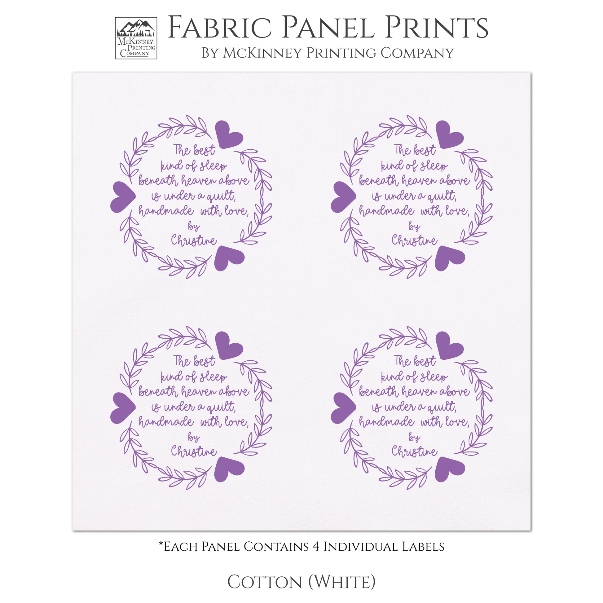Quilt Labels - The Best kind of sleep beneath heaven above is under a quilt, handmade with love - Personalized, Fabric Tags - Cotton, White