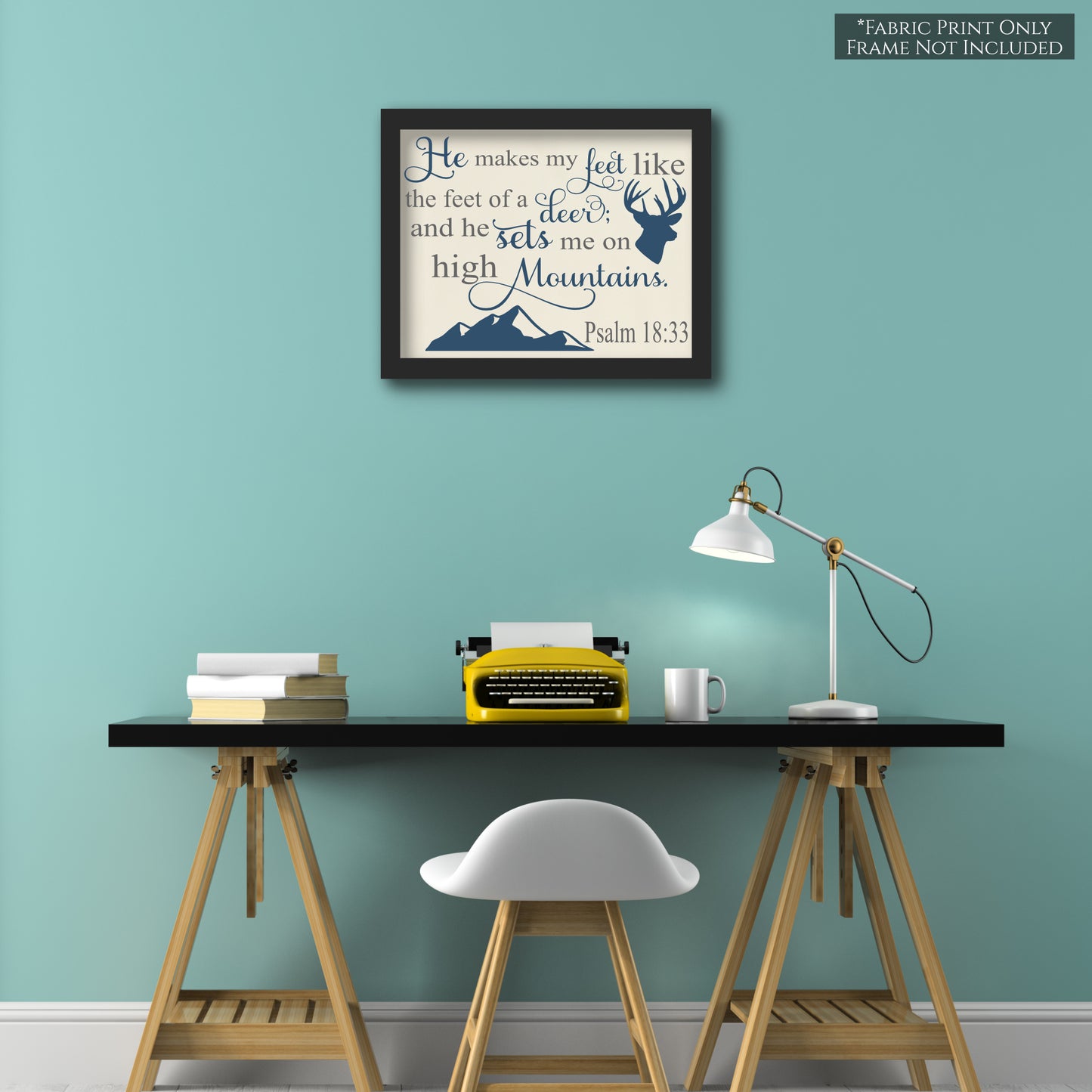 He makes my feet like the feet of a deer; and he sets me on high mountains - Psalm 18:33 - Christian Fabric Panel Print, Quilt Block, Scripture Fabric - Wall Hanging