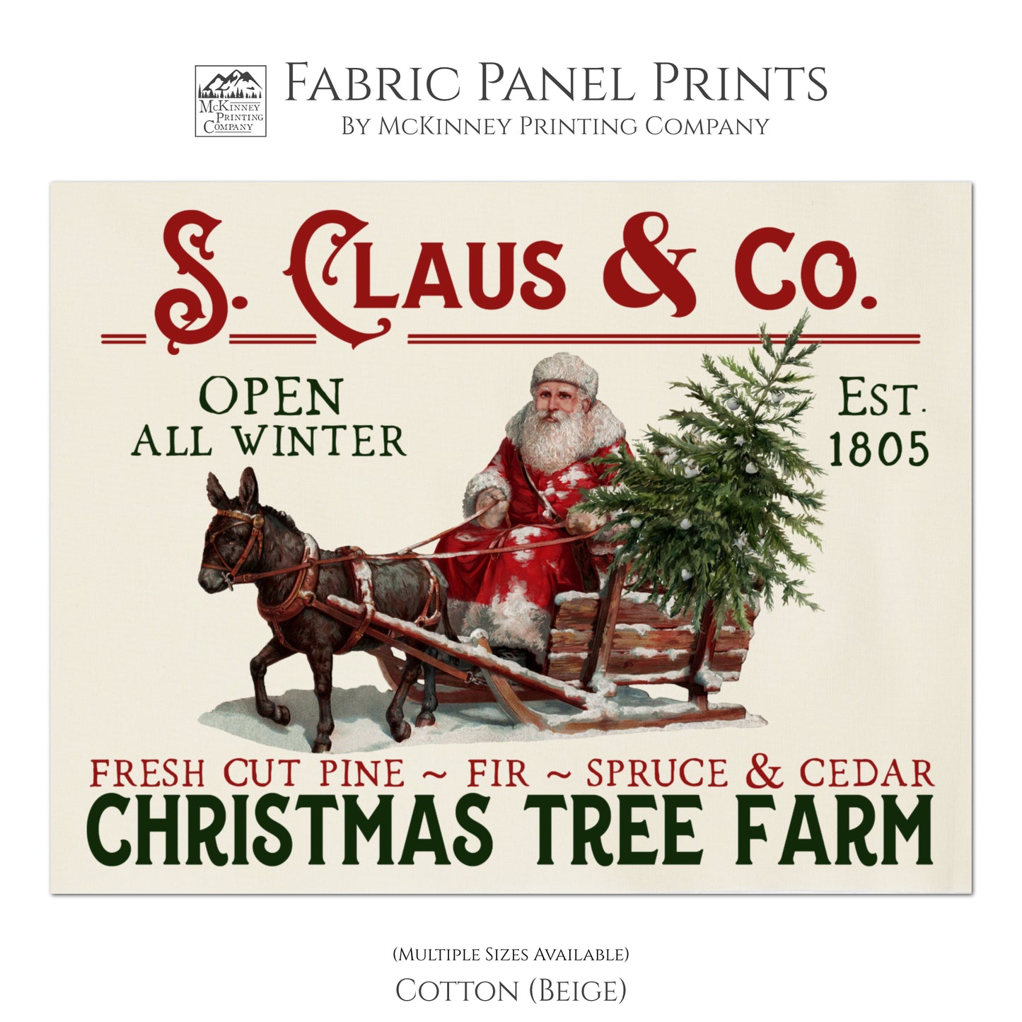 Christmas Fabric Panels - Santa Print, Victorian Décor, Small | Large Quilt Block, Wall Art - Cotton