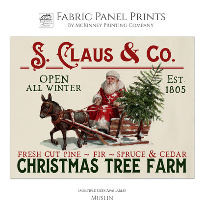 Christmas Fabric Panels - Santa Print, Victorian Décor, Small | Large Quilt Block, Wall Art - Muslin
