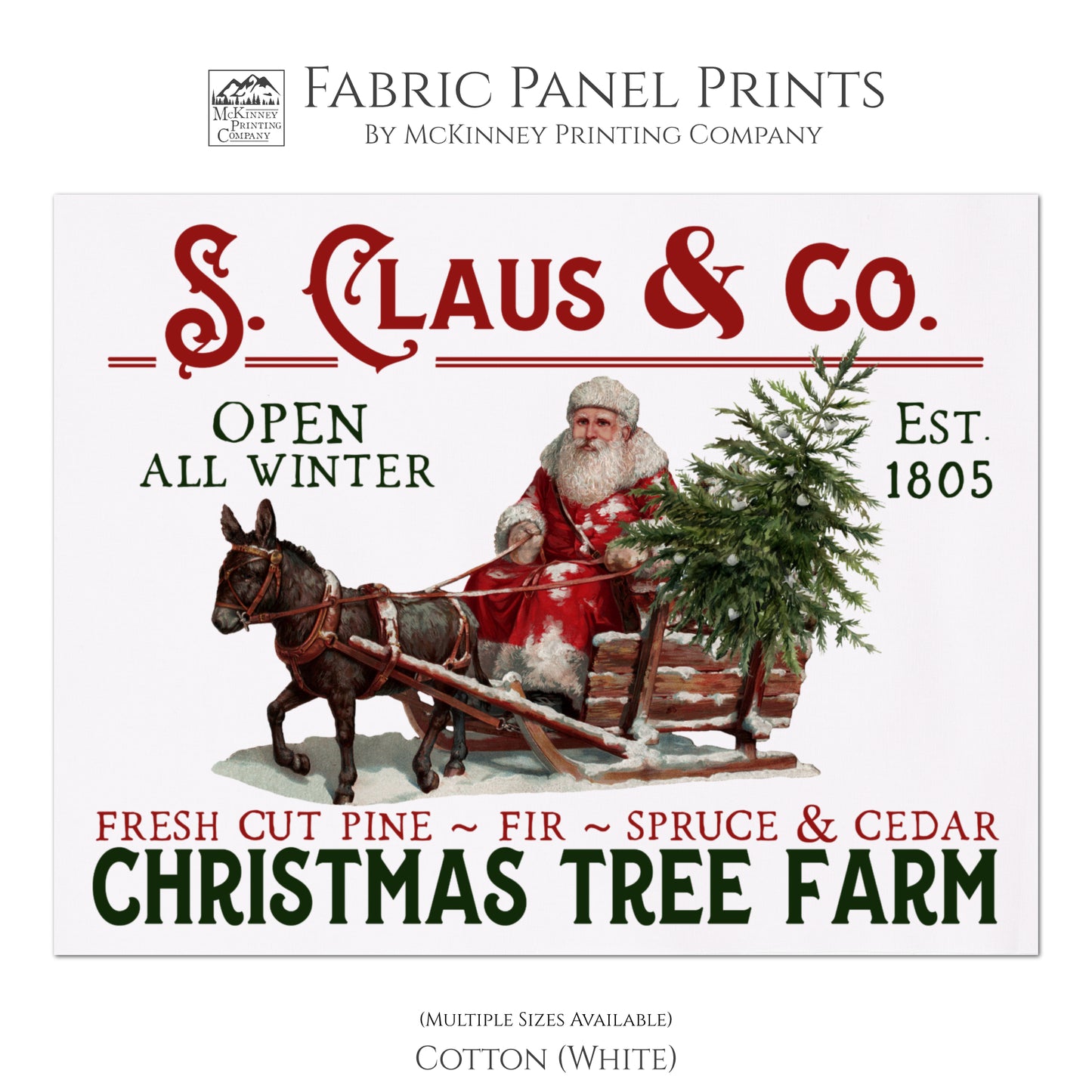 Christmas Fabric Panels - Santa Print, Victorian Décor, Small | Large Quilt Block, Wall Art - Cotton, White