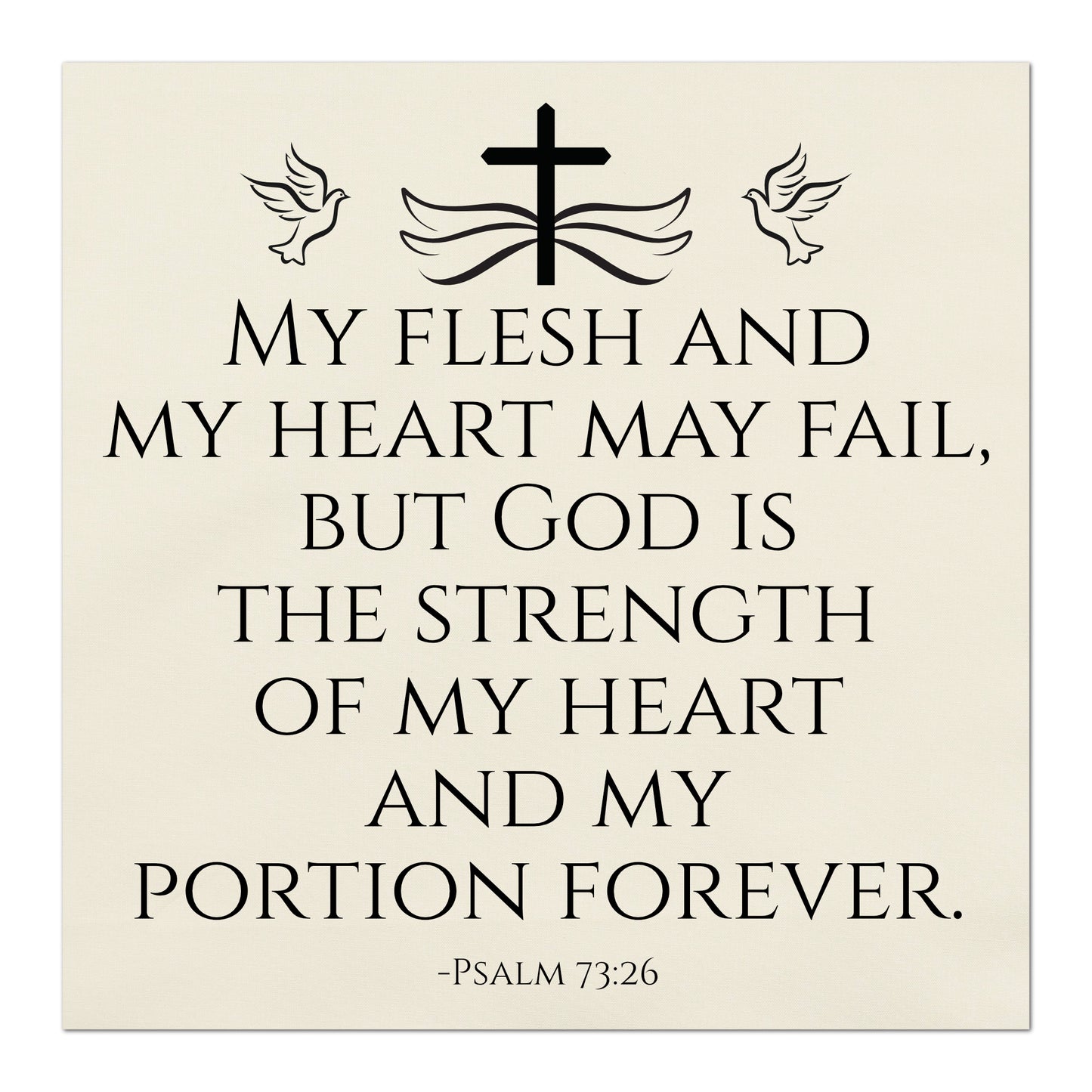 My flesh and my heart may fail, but God is the strength of my heart and my portion forever - Psalm 73:26 - Fabric Panel Print, Quilt Block