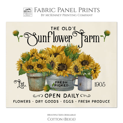 Sunflower Fabric - Farmhouse, Large | Small Cotton, Muslin Print, Quilt Block