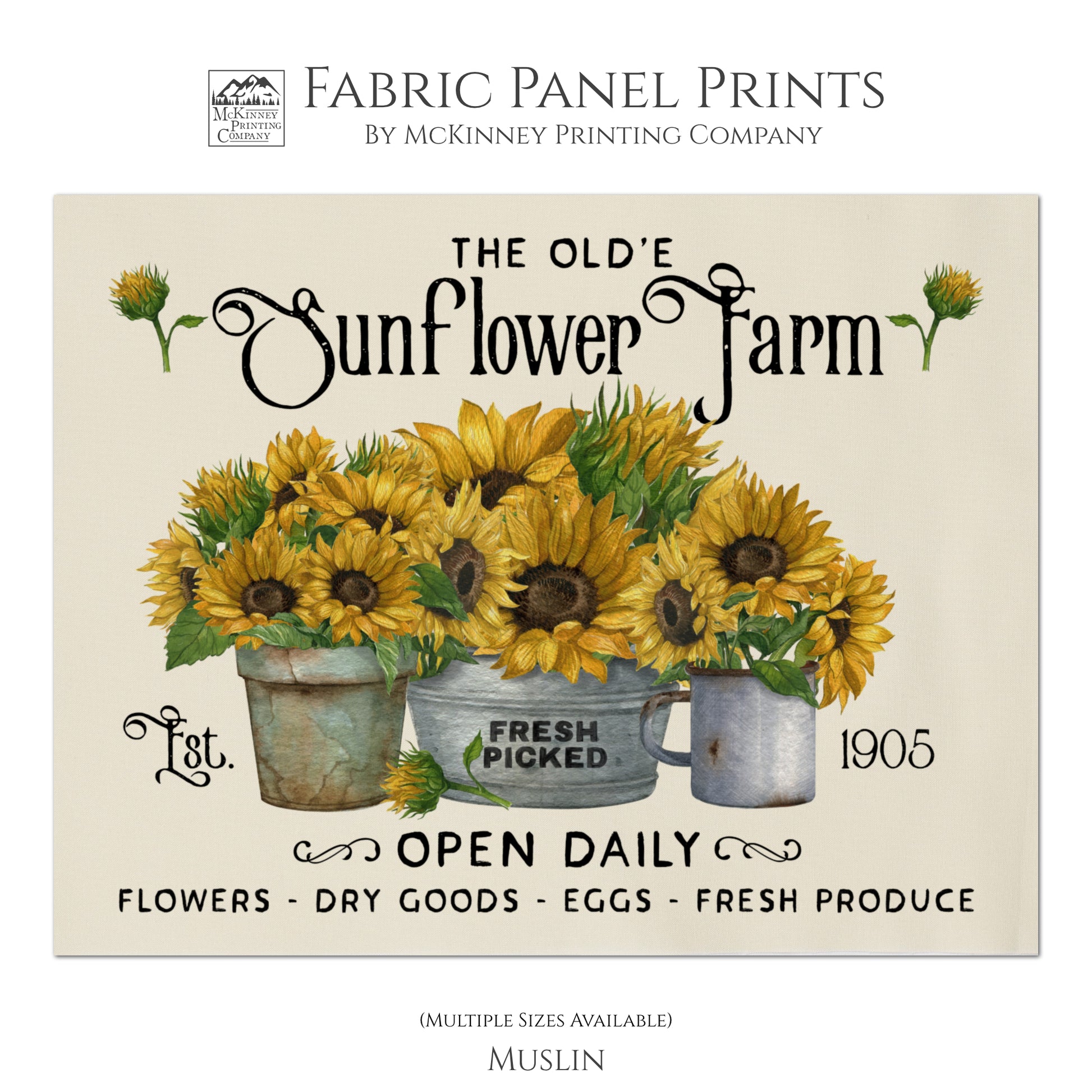 Sunflower Fabric - Farmhouse, Large, Kona Cotton, Muslin Print, Quilt –  McKinney Printing Company, LLC