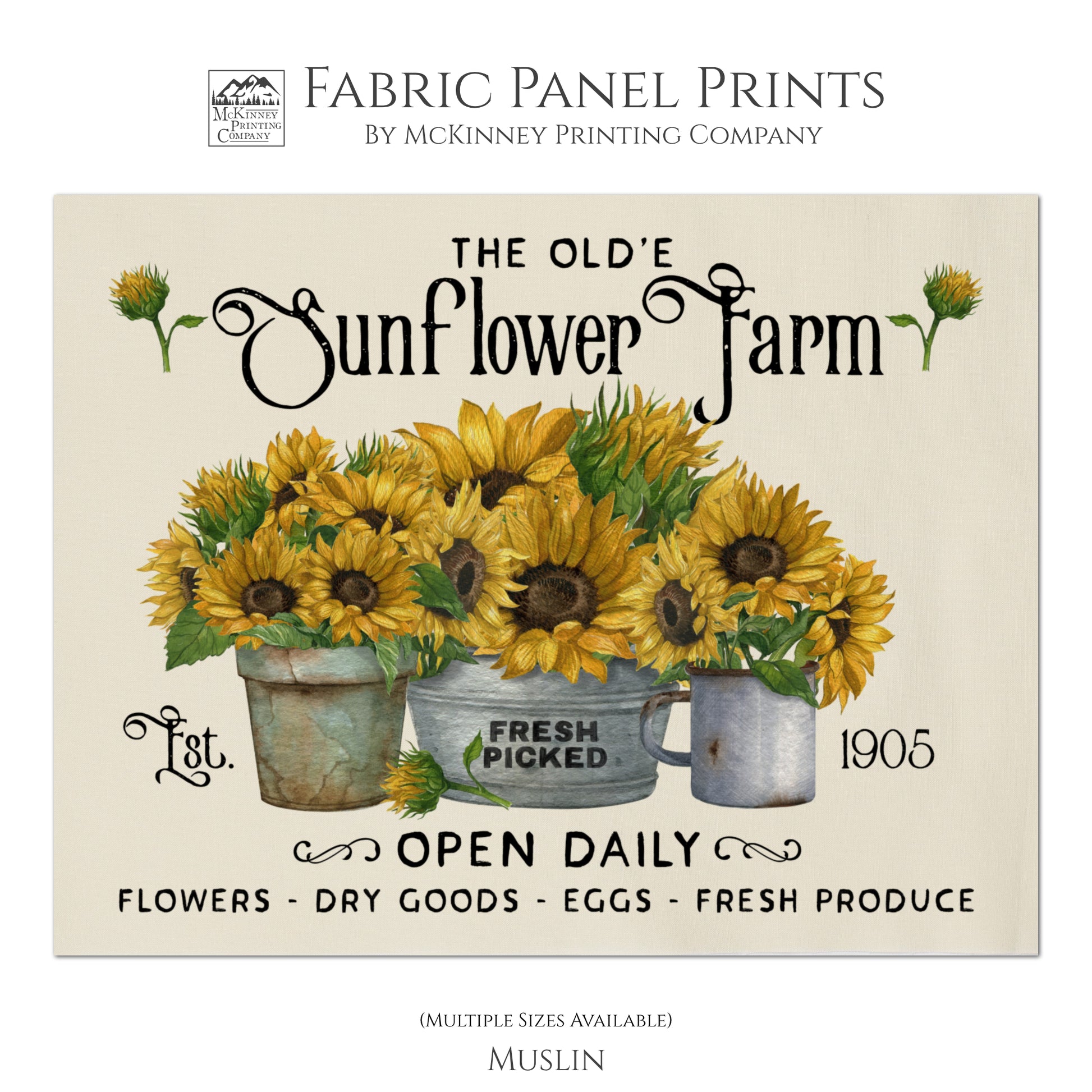 Sunflower Fabric - Farmhouse, Large | Small Cotton, Muslin Print, Quilt Block