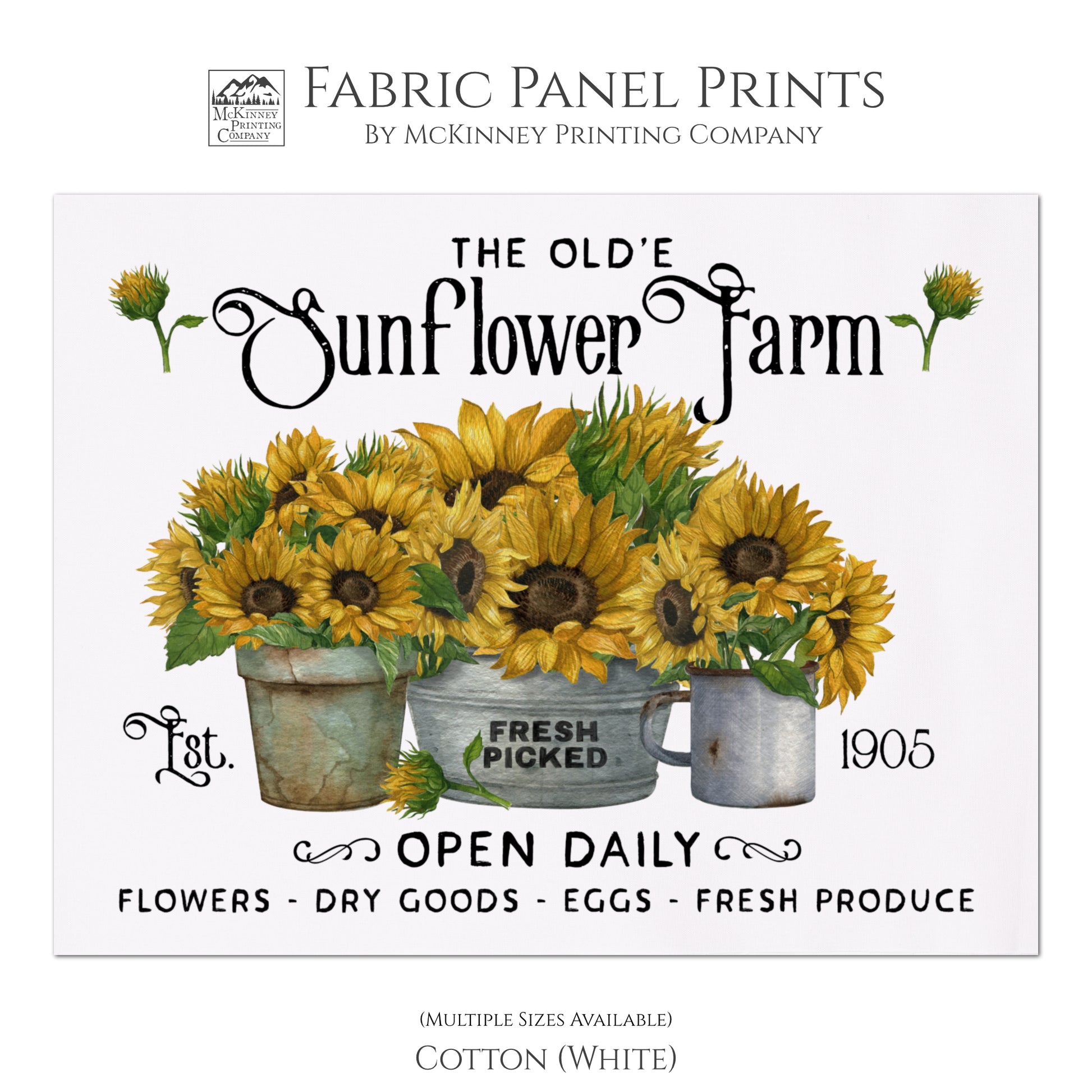 Sunflower Fabric - Farmhouse, Large | Small Cotton, Muslin Print, Quilt Block