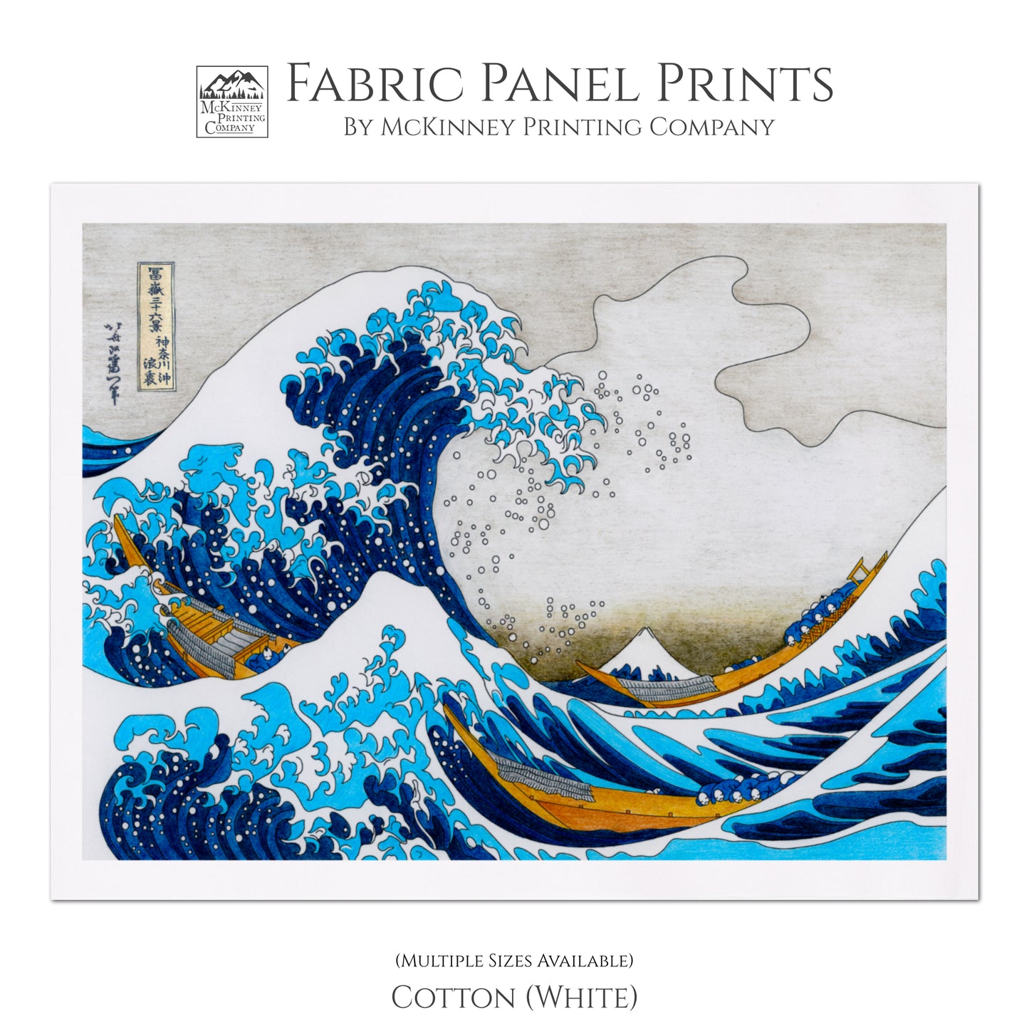 The Great Wave Off Kanagawa - Fabric Panel Print, Small | Large Quilt Block, Japanese Wall Art, Japan, Sewing - Cotton, White