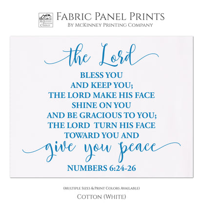 Numbers 6:24-26 - The Lord bless you and keep you; The Lord make His face shine on you and be gracious to you; The Lord turn his face toward you and give you peace. - Fabric Panel Print, Quilt Block - Cotton, White