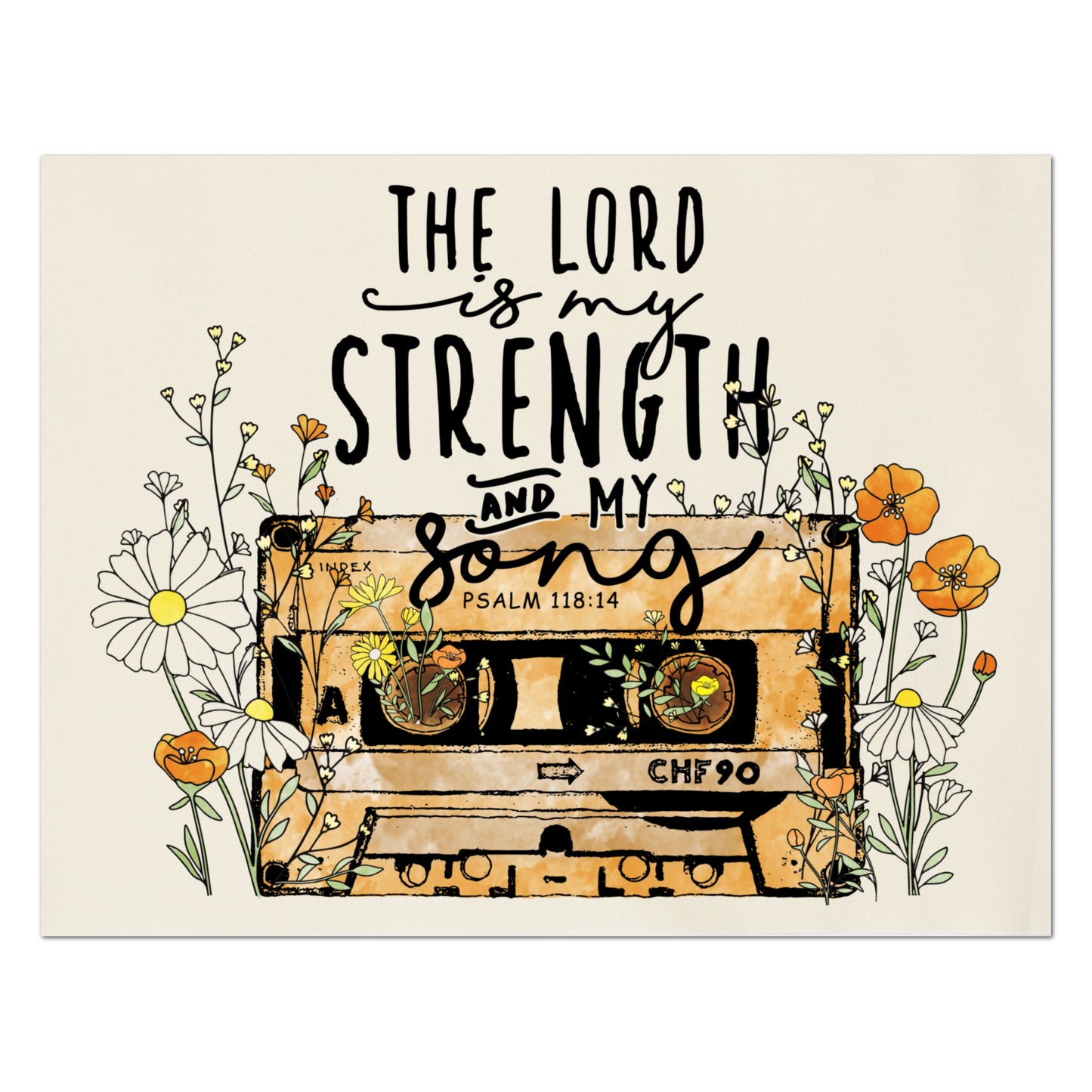 The Lord Is My Strength and My Song - Fabric, Psalm 118 14, Watercolor Print, Quilt, Quilting, Sewing
