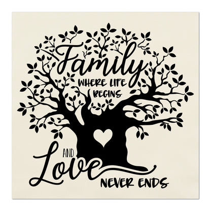 Family Tree, Fabric Panels, Saying, Where Life Begins, Love Never Ends, Cotton, Quilting, Quilt, Wall Art, Muslin