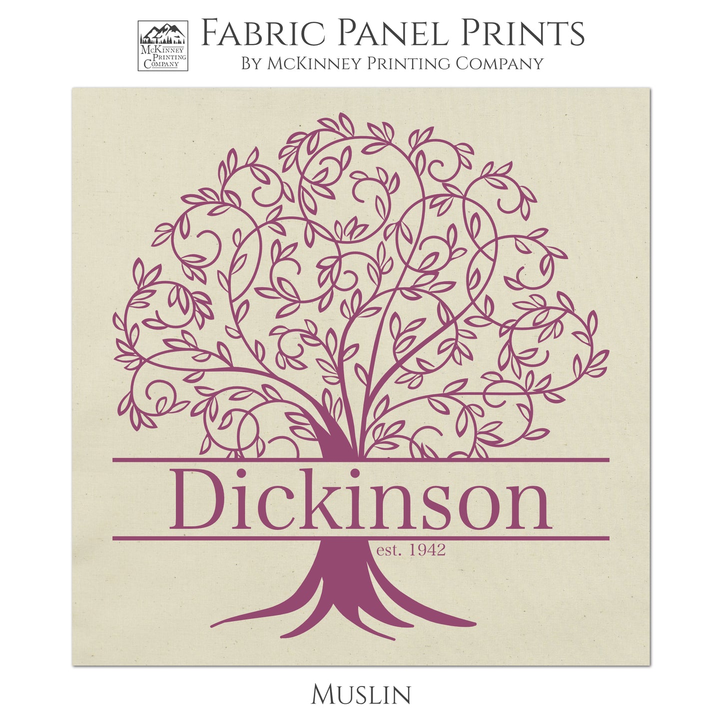 Custom Family Tree - Fabric Panel, Large Print, Tree of Life, Personalized Name, Quilt Block