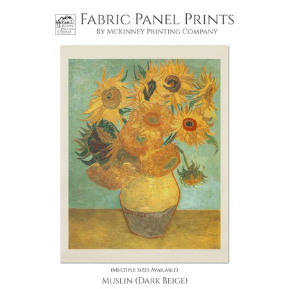 Van Gogh Sunflowers - Sunflower Fabric, Quilt Block, Fabric Panel Print - Muslin