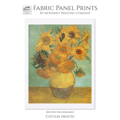Van Gogh Sunflowers - Sunflower Fabric, Quilt Block, Fabric Panel Print - Cotton, White