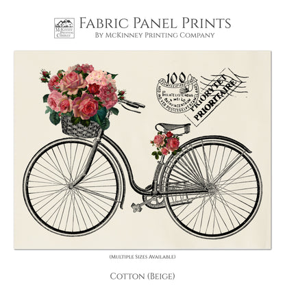 Shabby Chic Fabric, Vintage Bike, Floral Fabric, Antique French Fabric, Vintage, Post Card