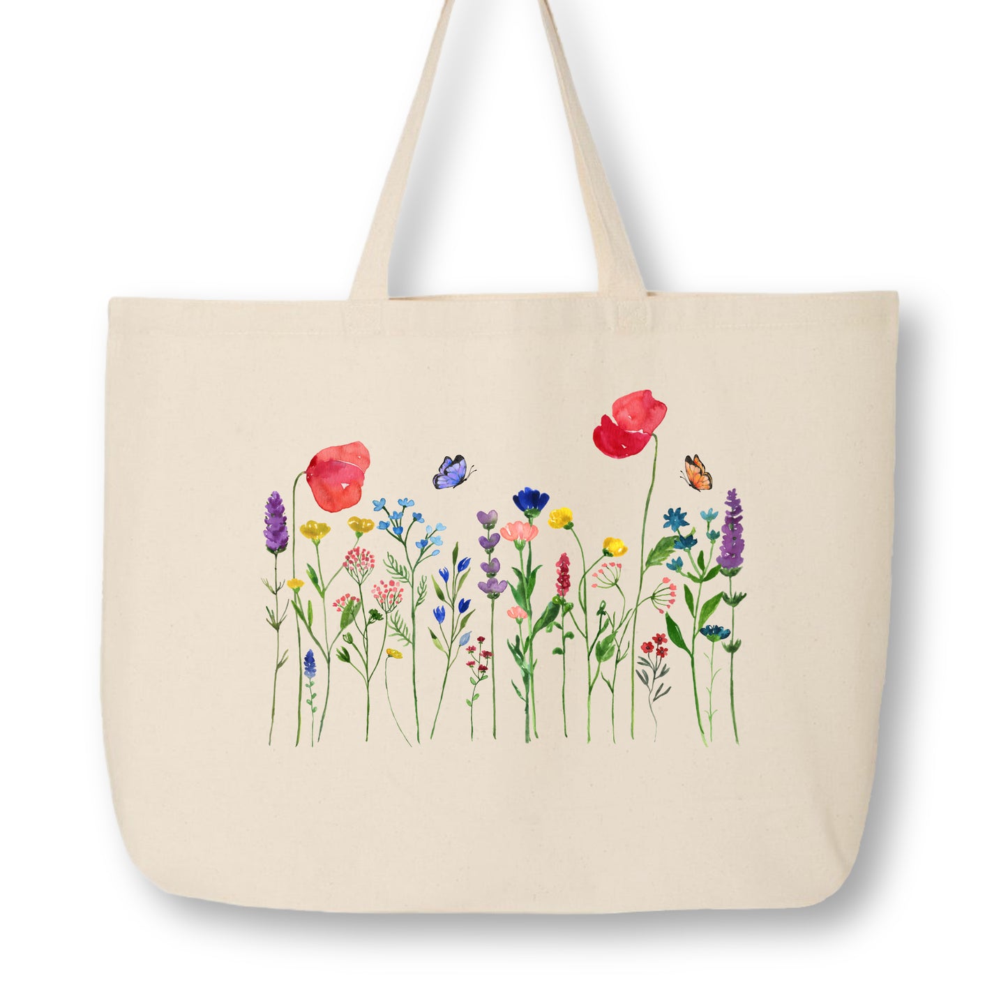 Floral Tote Bag, Flower, Wildflower, Aesthetic, Cute, Canvas Tote Bag with Zipper, Large Canvas Bag