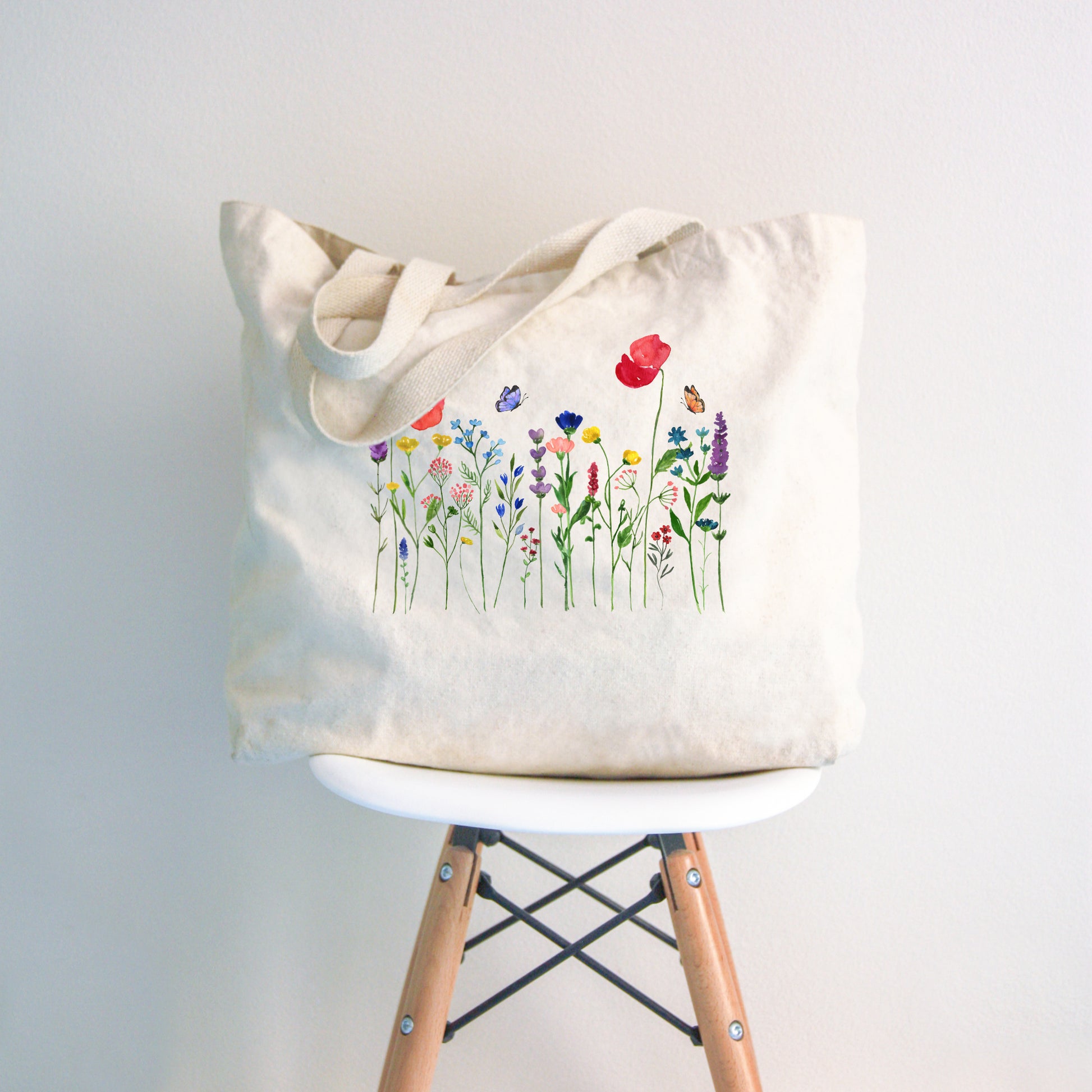 Floral Tote Bag - Flower, Wildflower, Canvas Tote Bag with Zipper